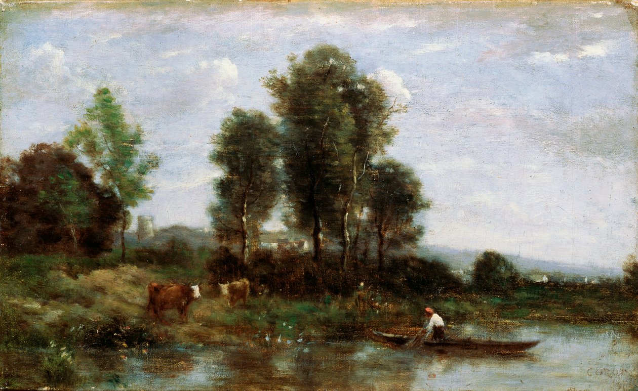 Landscape with a River, 19th Century by Jean Baptiste Camille Corot