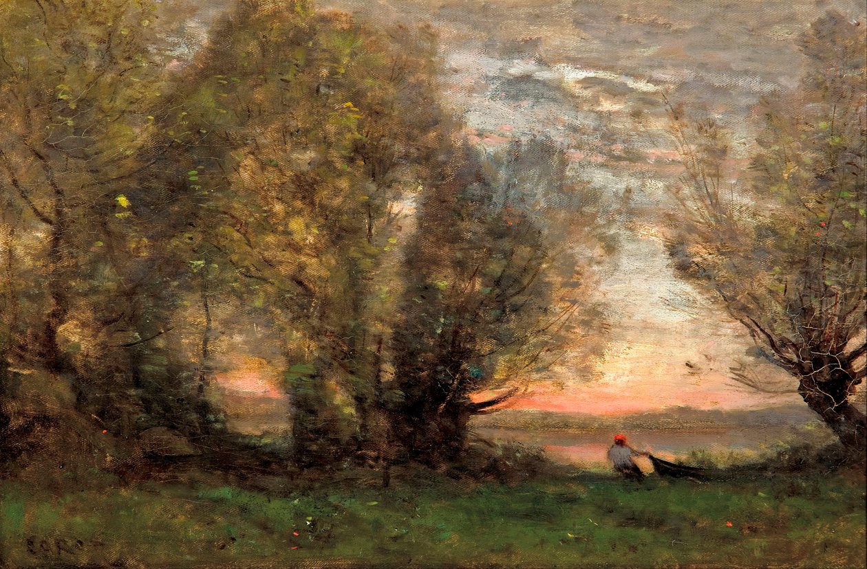 The Fisherman, Evening Effect by Jean Baptiste Camille Corot