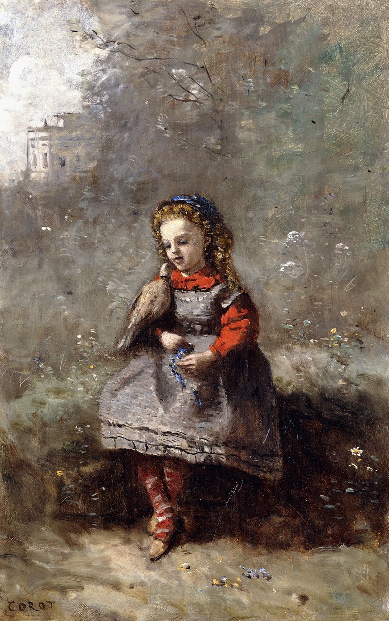 Mlle. Leotine Desavary Holding a Dove by Jean Baptiste Camille Corot