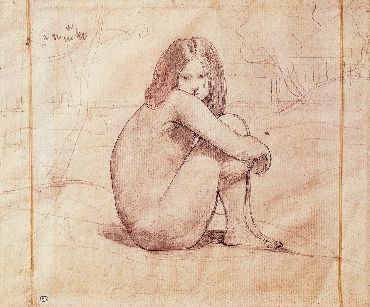 Naked girl sitting, drawing by Jean-Baptiste-Camille Corot by Jean Baptiste Camille Corot