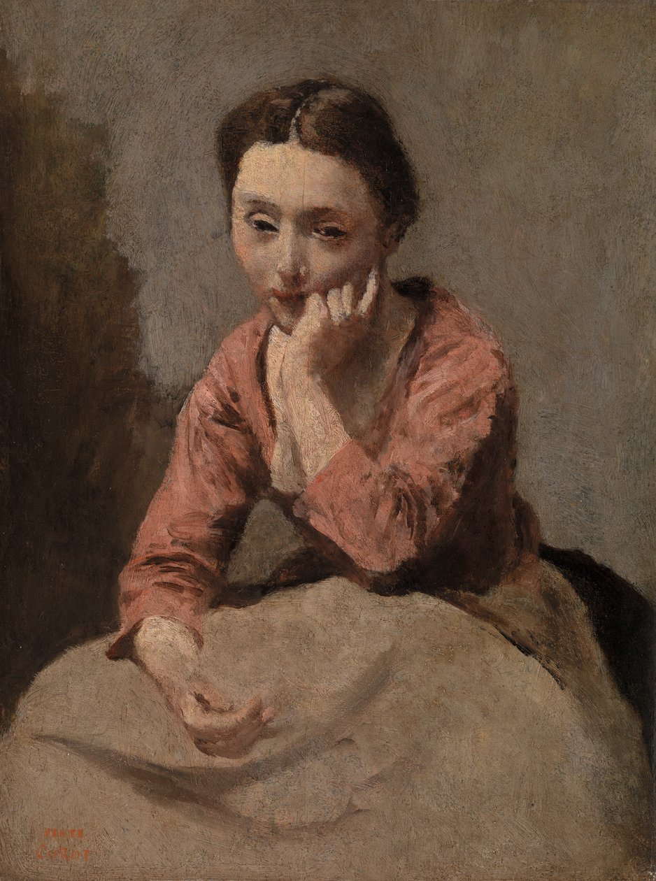 Pensive Young Woman by Jean Baptiste Camille Corot