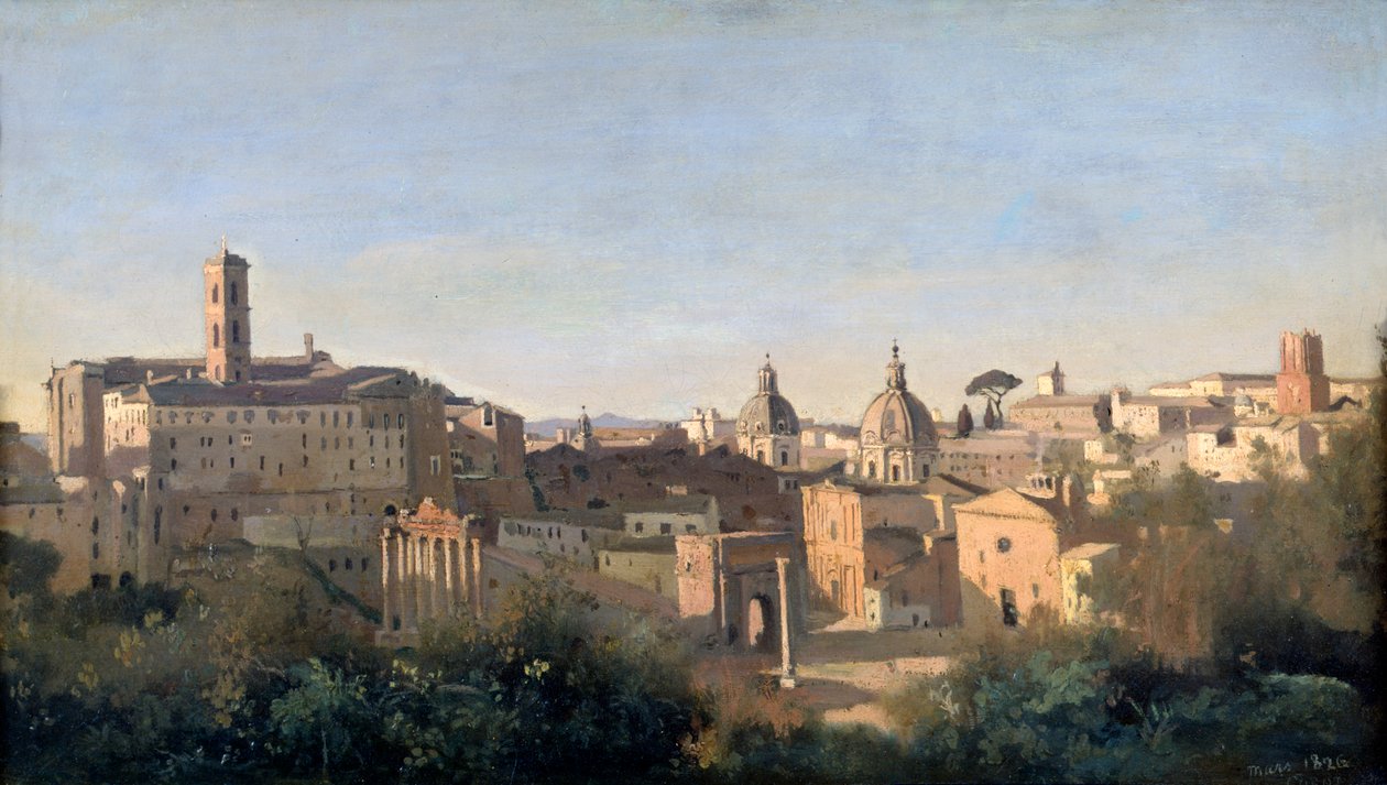 The Forum Seen from the Farnese Gardens, Rome, 1826 by Jean Baptiste Camille Corot