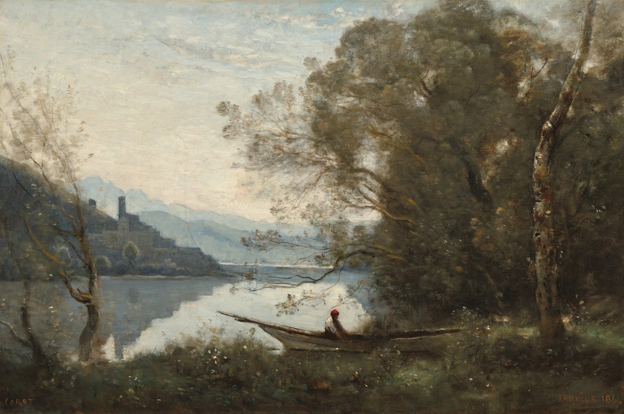 The Moored Boatman: Souvenir of an Italian Lake, 1861 by Jean Baptiste Camille Corot