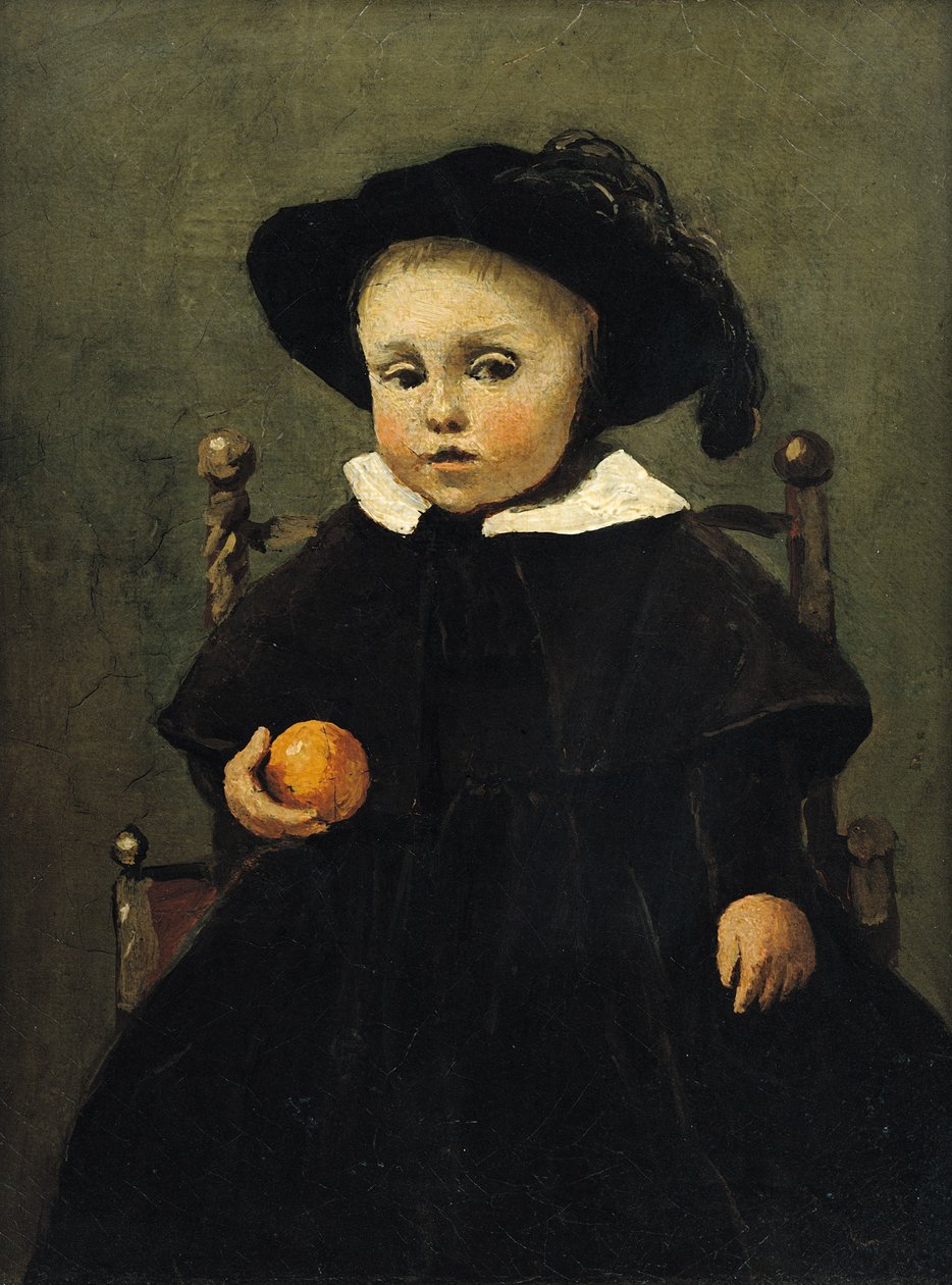 The Painter Adolphe Desbrochers as a Child, Holding an Orange, 1845 by Jean Baptiste Camille Corot