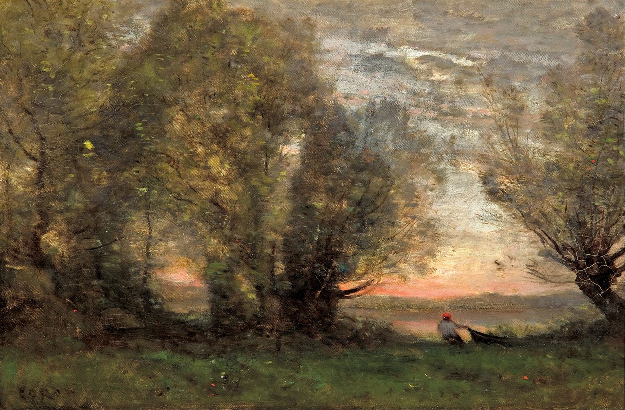 The Fisherman, Evening Effect by Jean Baptiste Camille Corot