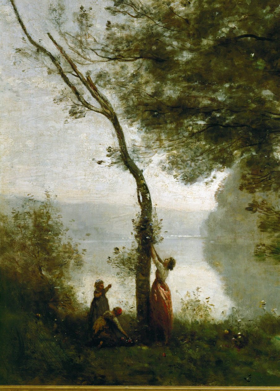 Tree and Woman, Souvenir of Mortefontaine, France by Jean Baptiste Camille Corot