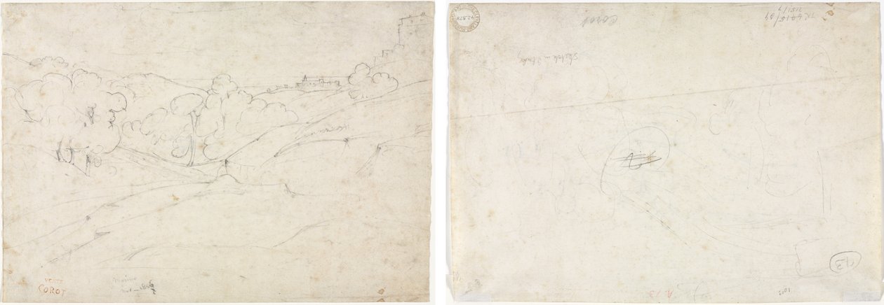 View of Marino (recto); Sketch for a Landscape (verso) by Jean Baptiste Camille Corot