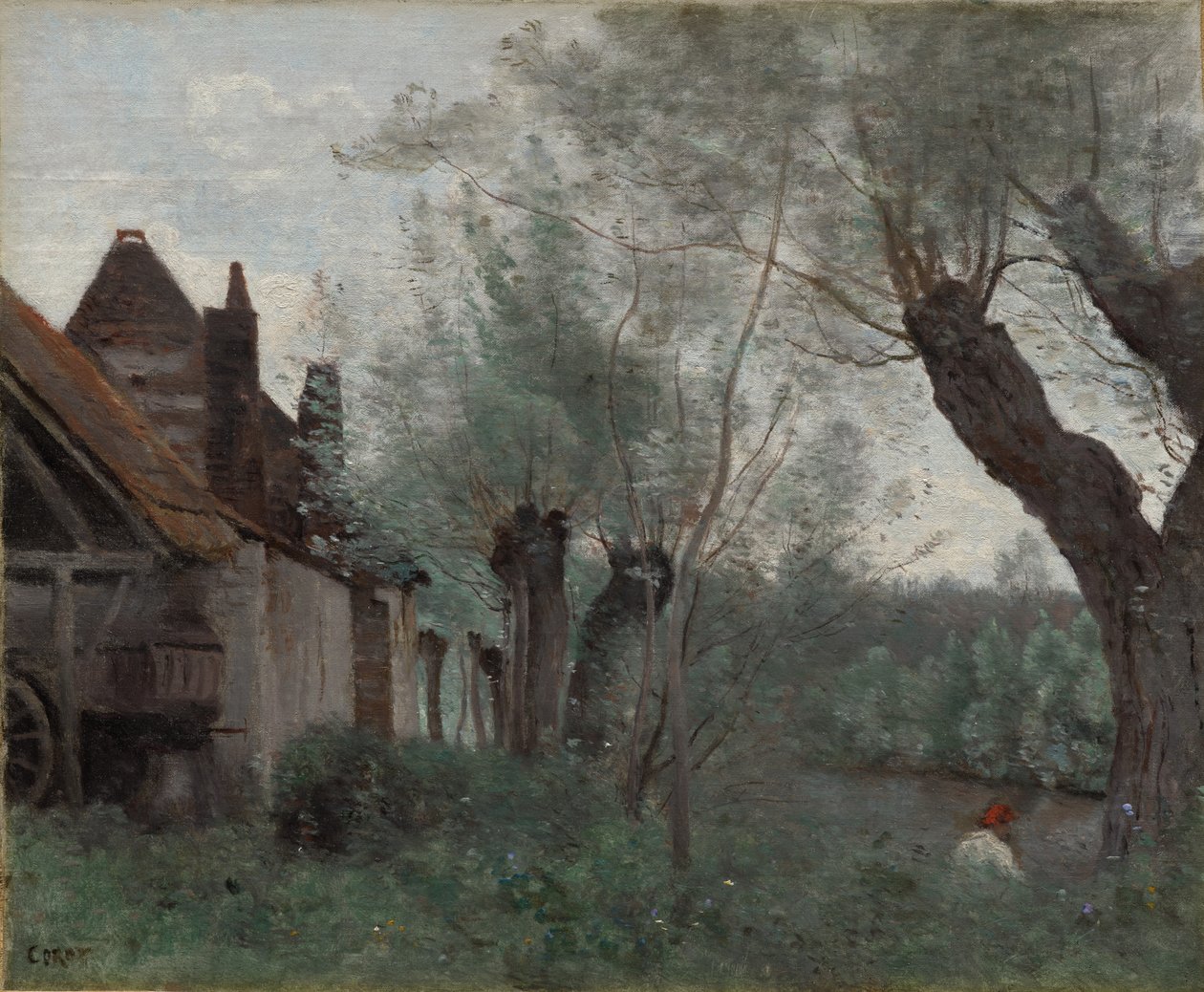 Willows and Farmhouse at Sainte-Catherine-lès-Arras by Jean Baptiste Camille Corot