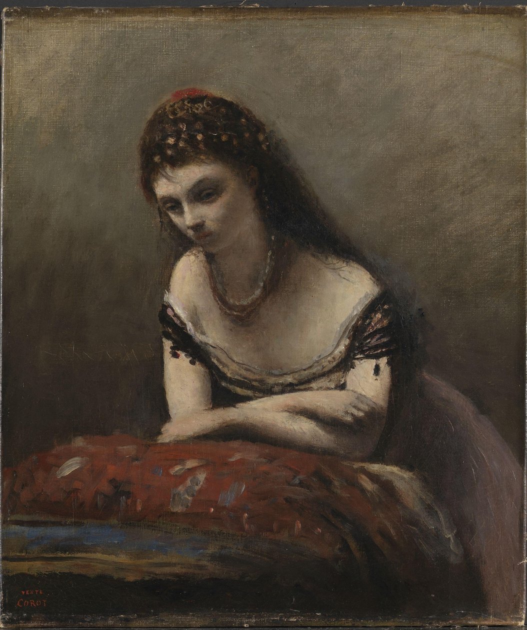 Young Woman Leaning on a Cushion by Jean Baptiste Camille Corot