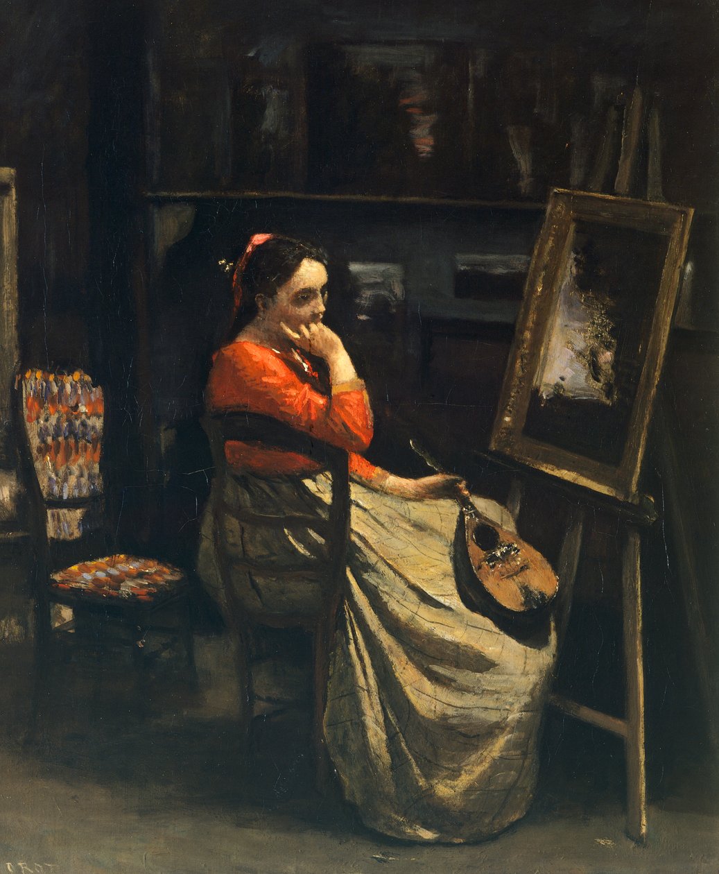Young Woman with Mandolin by Jean-Baptiste Camille Corot by Jean Baptiste Camille Corot