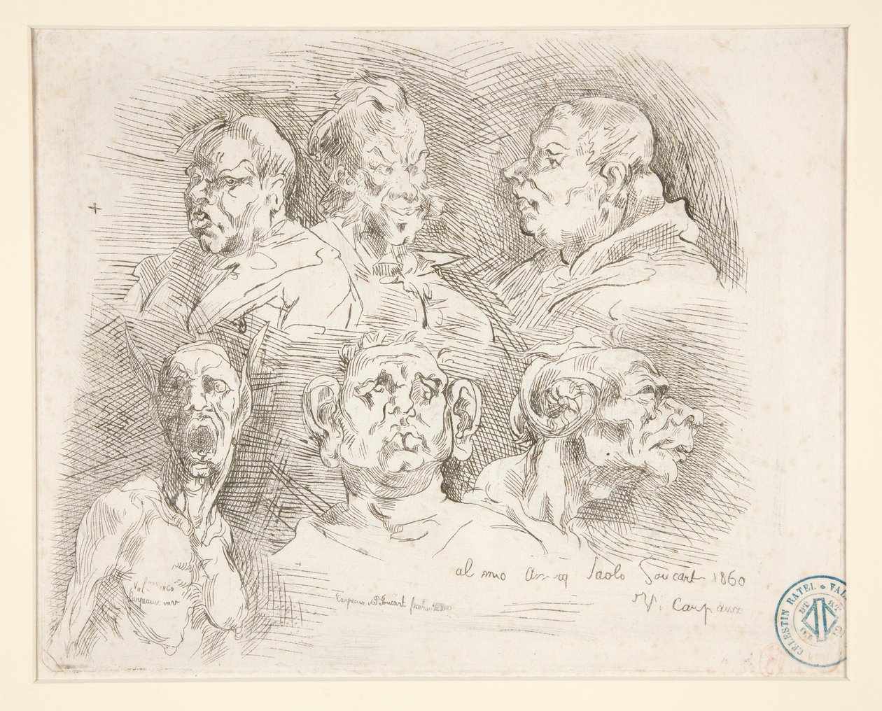 Sketches of Grotesque Heads by Jean-Baptiste Carpeaux