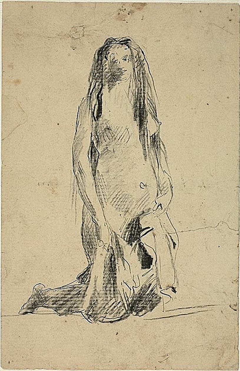 Kneeling Nude Woman with Drapery by Jean Baptiste Carpeaux