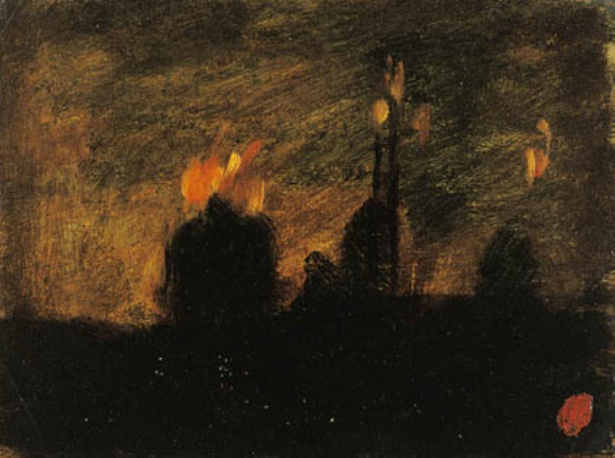 Night Scene with Fires in St-Vast-là-haut near Valenciennes by Jean Baptiste Carpeaux