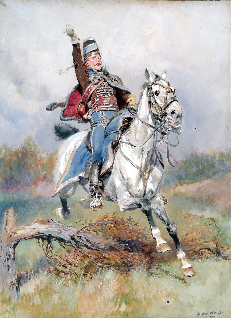 A French Cavalryman on Horseback by Jean Baptiste Edouard Detaille