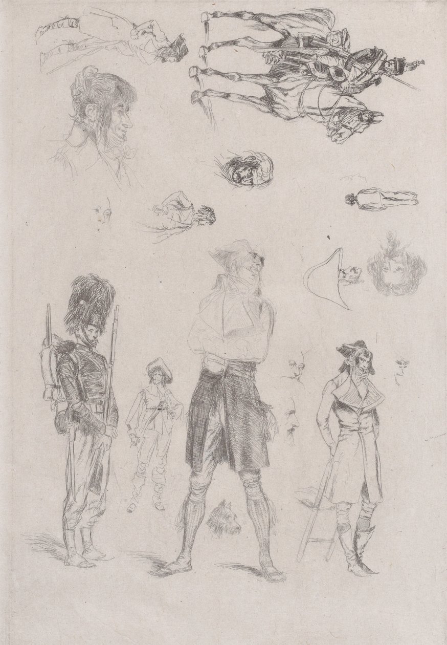 Sheet of sketches (detail) by Jean Baptiste Edouard Detaille