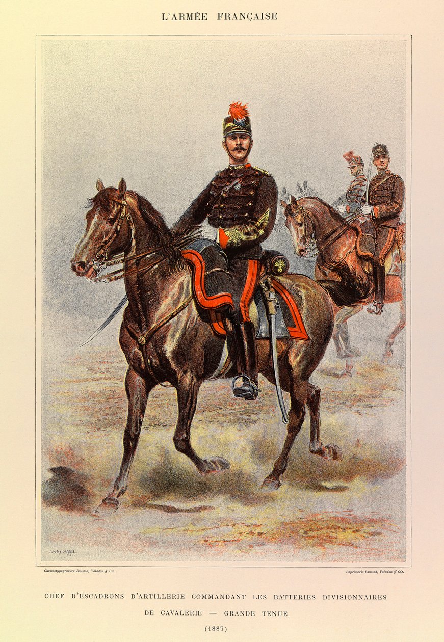 Types and Uniforms of the French Army by Captain Jules Richard, Illustrated by Edouard Detaille: Chief of Artillery Squadron Commanding the Divisional Cavalry Batteries in Large Dress in 1887, Private Collection by Jean Baptiste Edouard Detaille