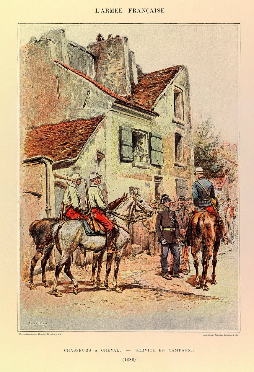 Types and Uniforms of the French Army by Captain Jules Richard, Illustrated by Edouard Detaille: Mounted Chasseurs; Field Service in 1886 by Jean Baptiste Edouard Detaille