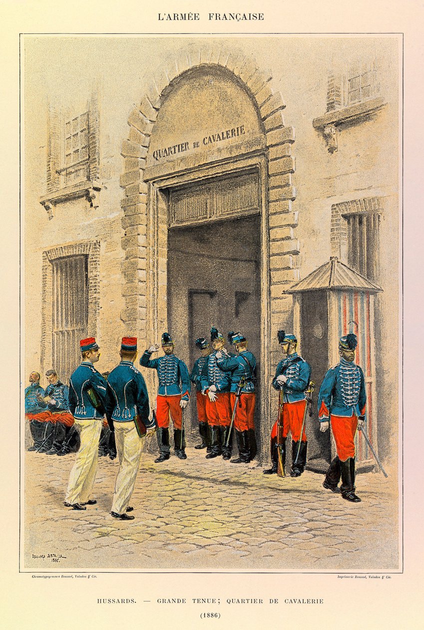 Types and Uniforms of the French Army of Captain Jules Richard, illustrated by Edouard Detaille (1848-1912): Hussars in Great Dress; Cavalry District in 1886 by Jean Baptiste Edouard Detaille
