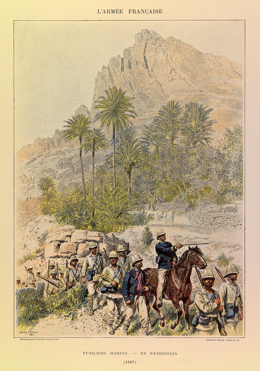 Types and Uniforms of the French Armee of Captain Jules Richard, illustrated by Edouard Detaille: Fusiliers Marins on Expedition in 1887 by Jean Baptiste Edouard Detaille