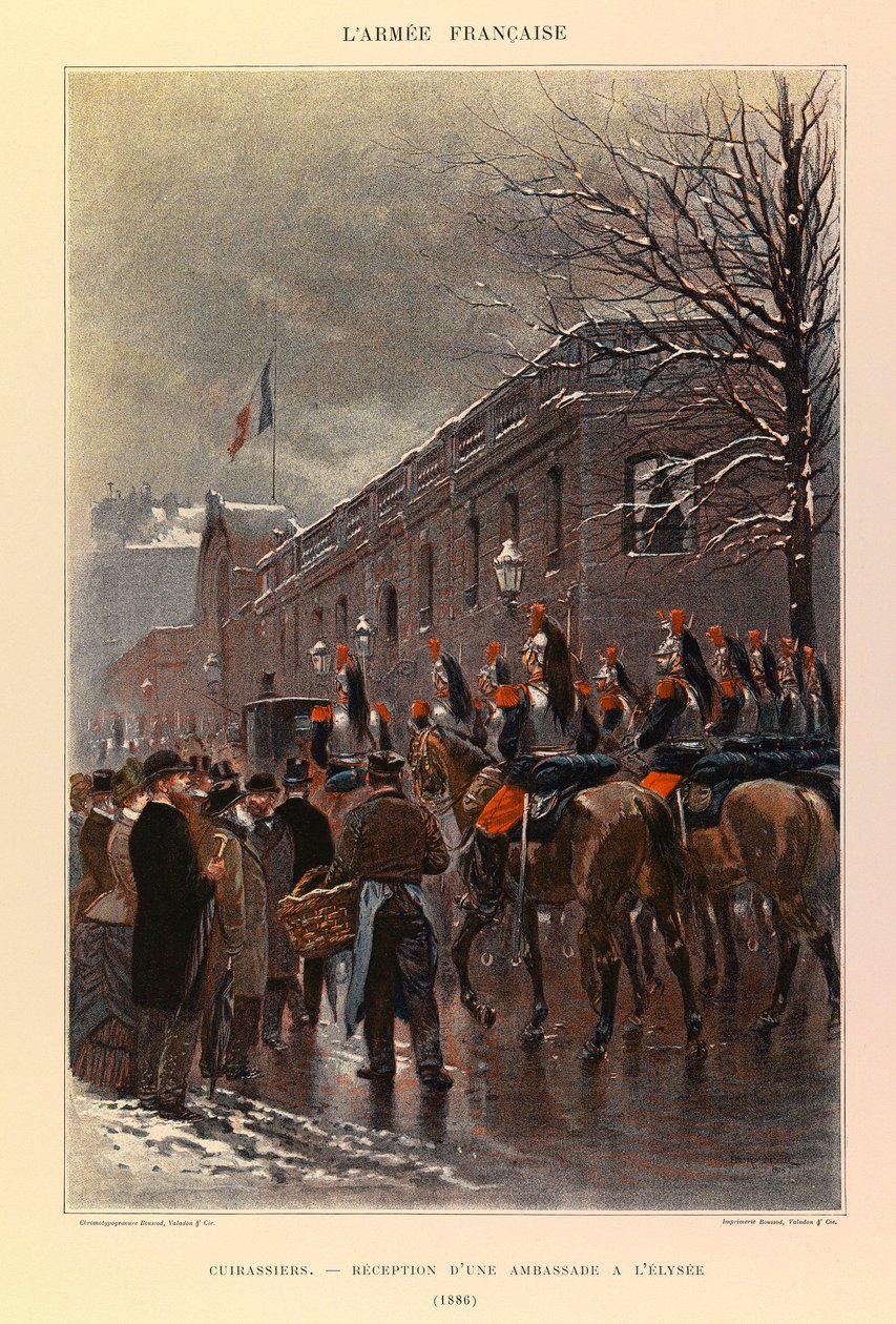 Types and Uniforms of the French Army by Captain Jules Richard, Illustrated by Edouard Detaille: Cuirassiers: Reception of an Embassy at the Elysee in 1886 by Jean Baptiste Edouard Detaille