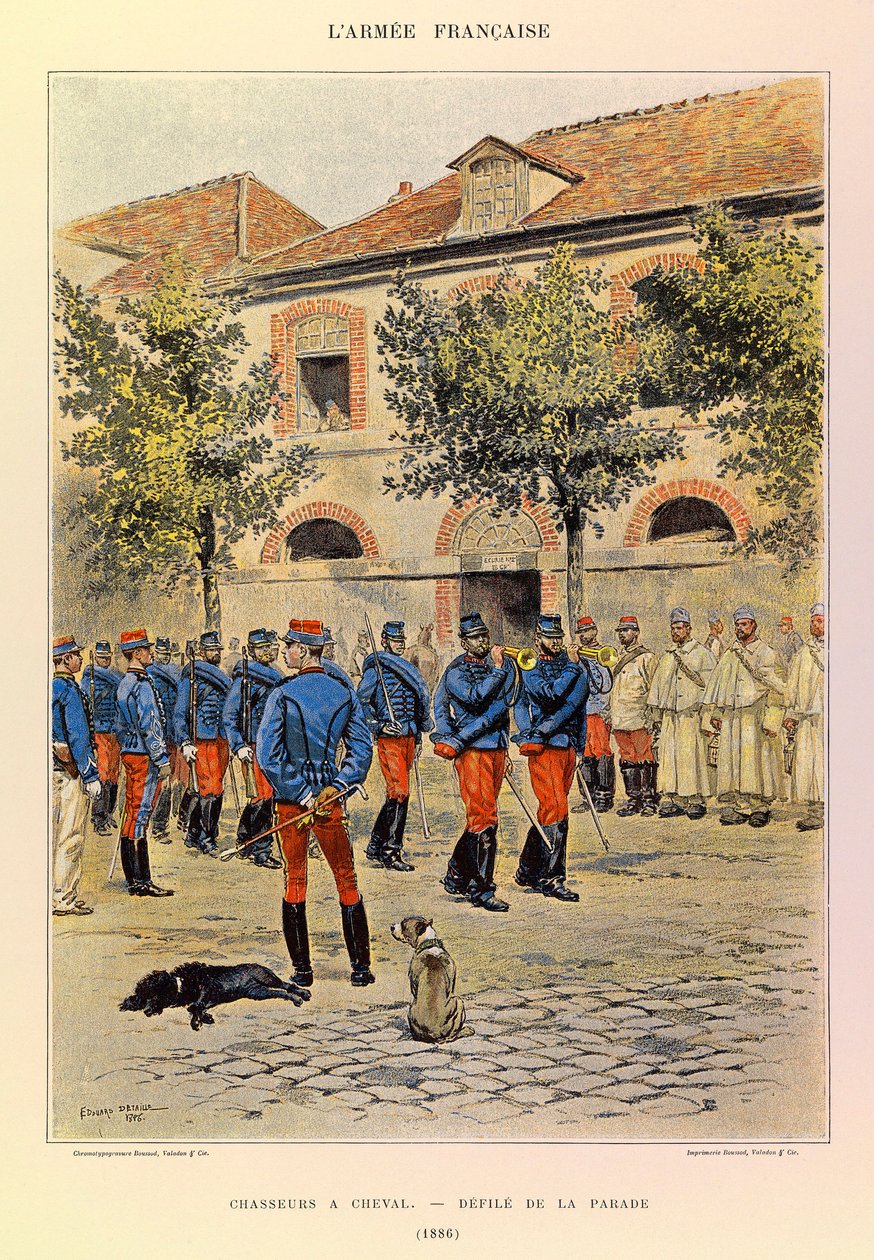 Types and Uniforms of the French Army of Captain Jules Richard, Illustrated by Edouard Detaille: Hunters on Horseback; Parade in 1886 by Jean Baptiste Edouard Detaille