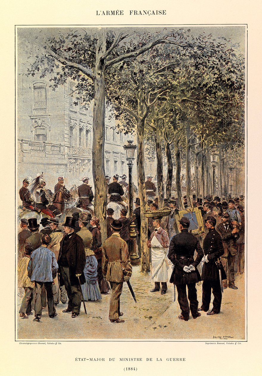 Types and uniforms of the French Army of Captain Jules Richard, illustrated by Edouard Detaille (1848-1912): Staff of the Minister of War in 1884, Private Collection by Jean Baptiste Edouard Detaille