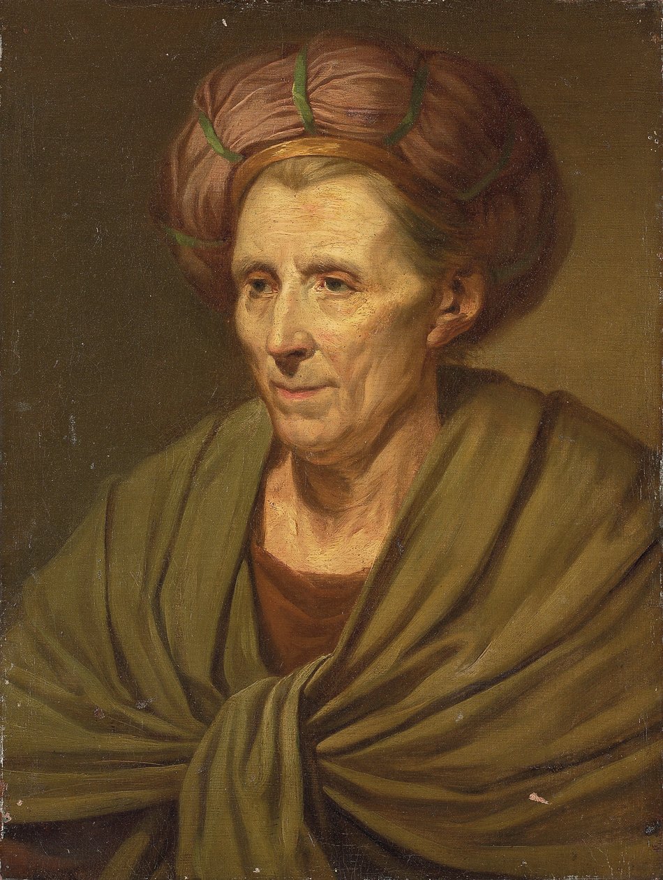 Portrait of a Woman, Bust-Length, with a Brown Turban and Green Shawl by Jean Baptiste Greuze