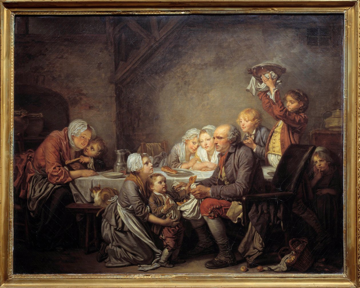 The Kings Cake. A Family Sharing the Cake at the Epiphany Feast. Painting by Jean Baptiste Greuze (1725-1805) 1774. Montpellier, Musee Fabre by Jean Baptiste Greuze