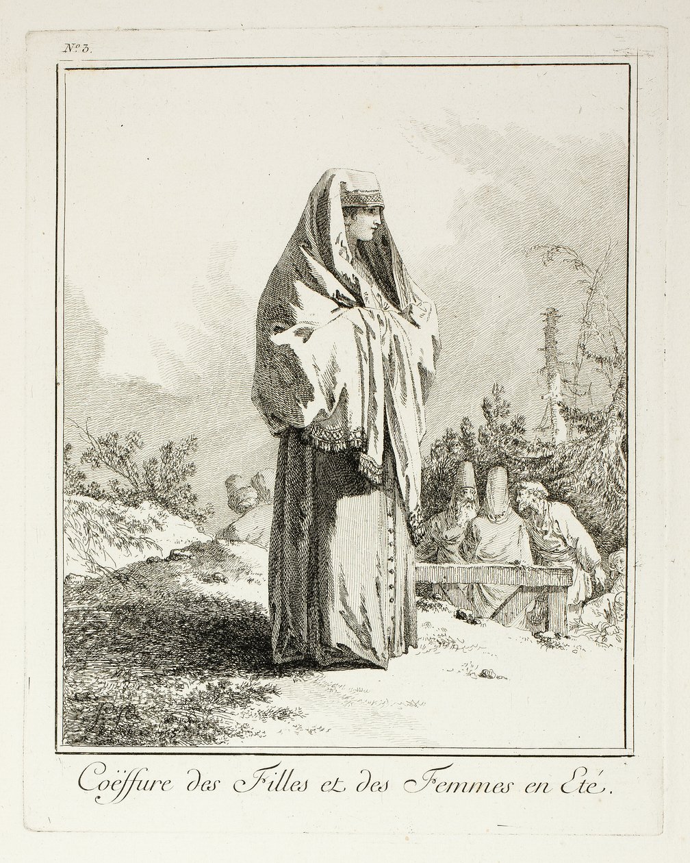 Headdress for Girls and Women in Summer, plate three from Divers Habillements des Peuples du Nord by Jean Baptiste Le Prince