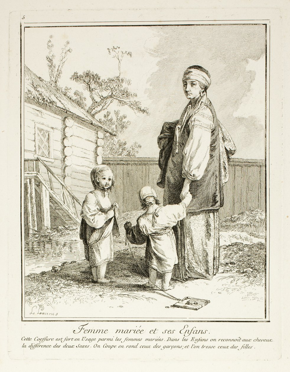 Married Woman and Her Children, Plate Five from Divers Habillements des Peuples du Nord by Jean Baptiste Le Prince