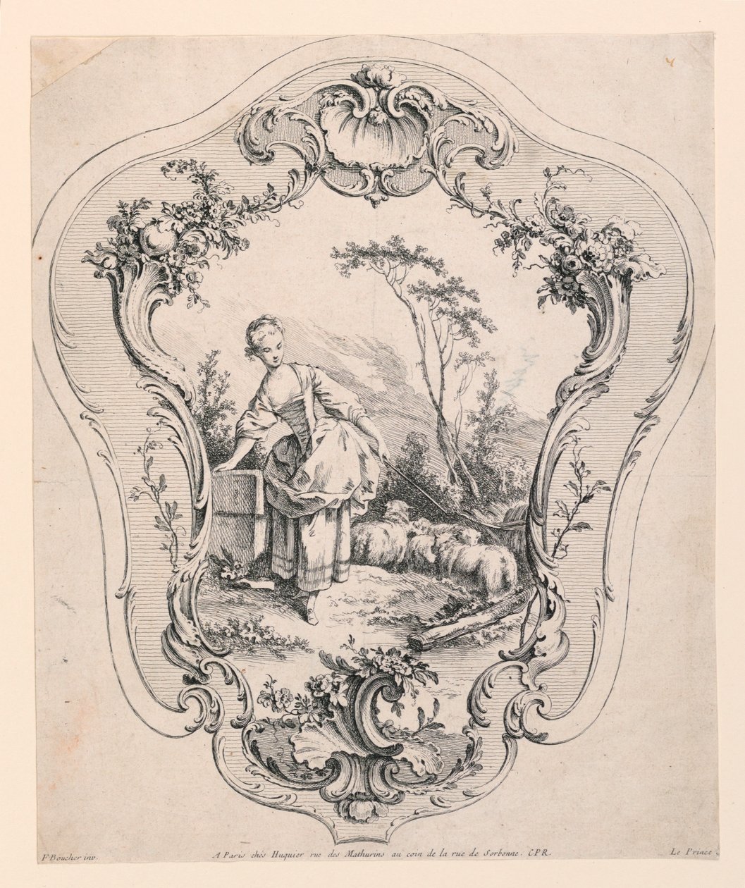 Rocaille Panel, with Scene of a Shepherdess by Jean Baptiste Le Prince