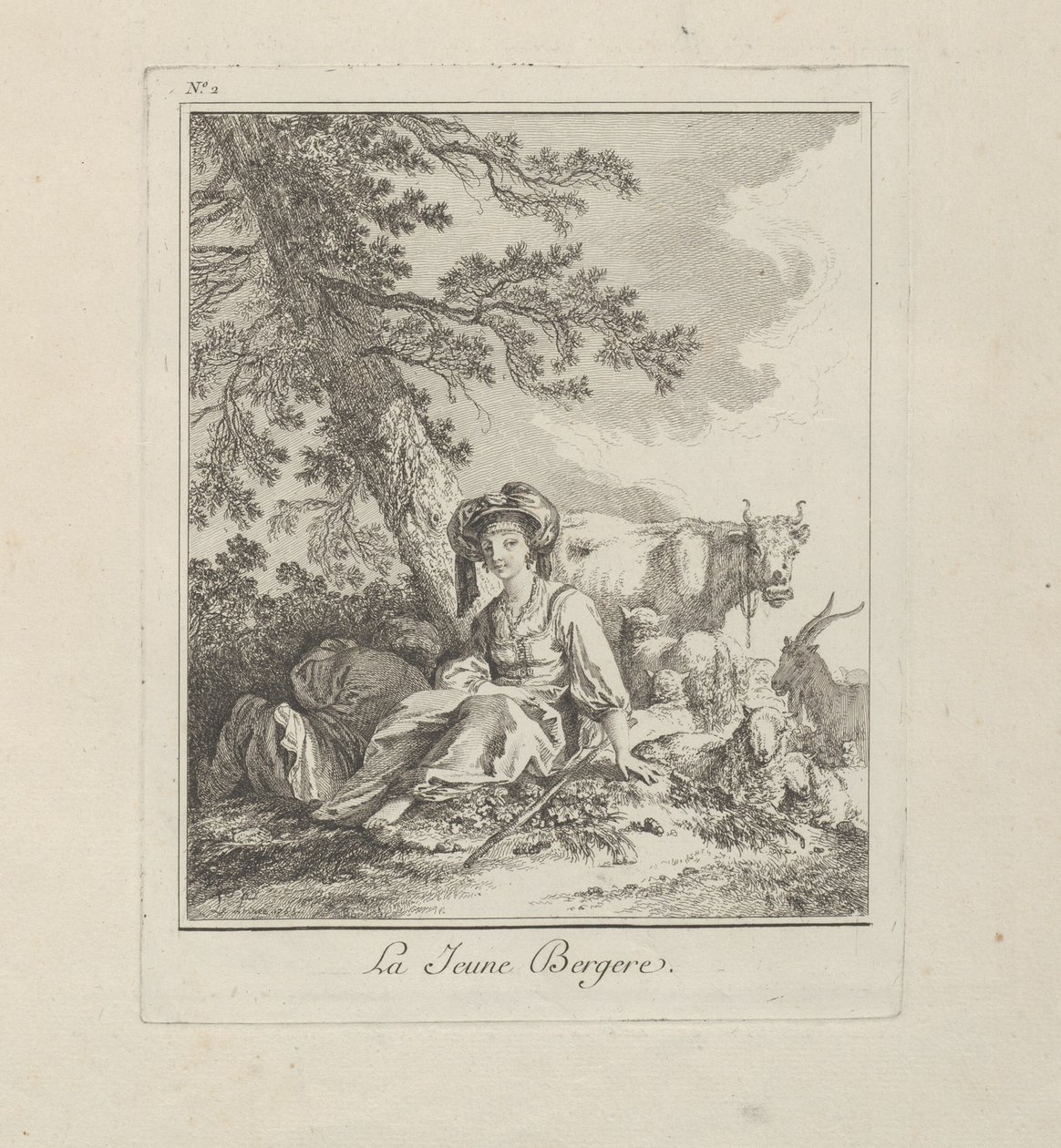 The Young Shepherdess, plate two from Divers Habillements des Peuples du Nord by Jean Baptiste Le Prince