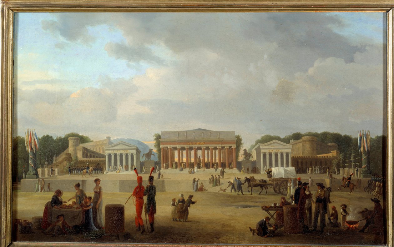 View of the Great Theatre on the Place de la Concorde in Paris for the Fete de la Paix on November 9, 1801 by Jean Baptiste Louis Cazin