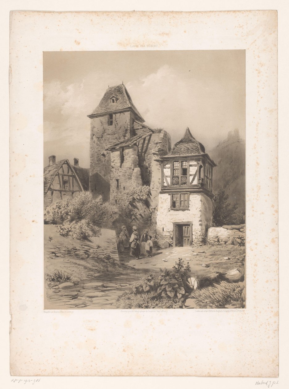 Mountain Village with Group of Figures (Drawings in Washed Ink on Stone series) by Jean Baptiste Louis Hubert