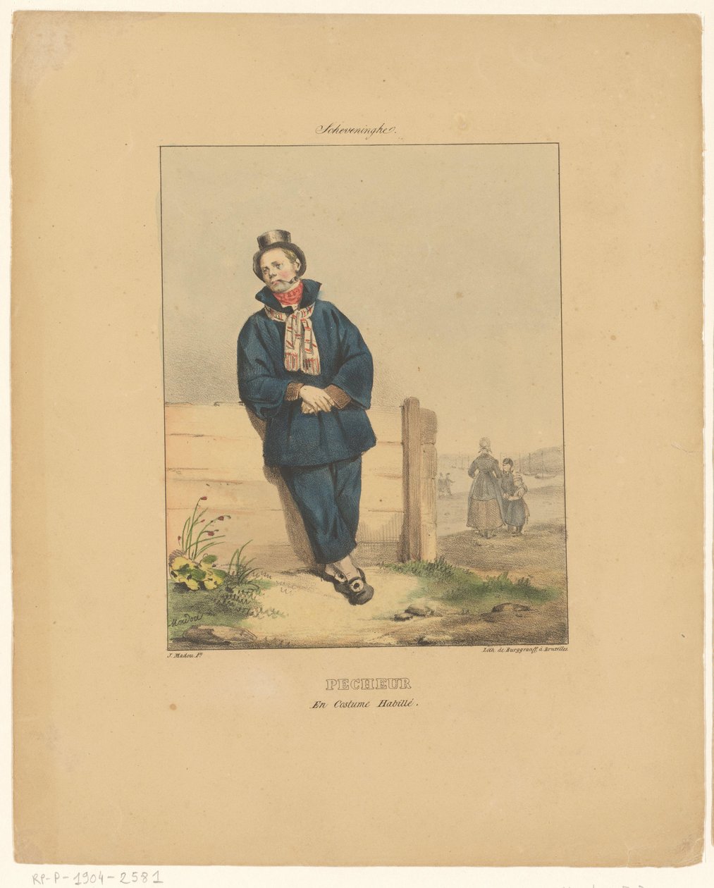Pipe-Smoking Fisherman in Scheveningen (Scheveninghe, Pecheur en costume habillé, Kostuums van de inwoners van Nederland en België, Costumes du peuple de toutes les provinces des Pays-Bas) by Jean Baptiste Madou