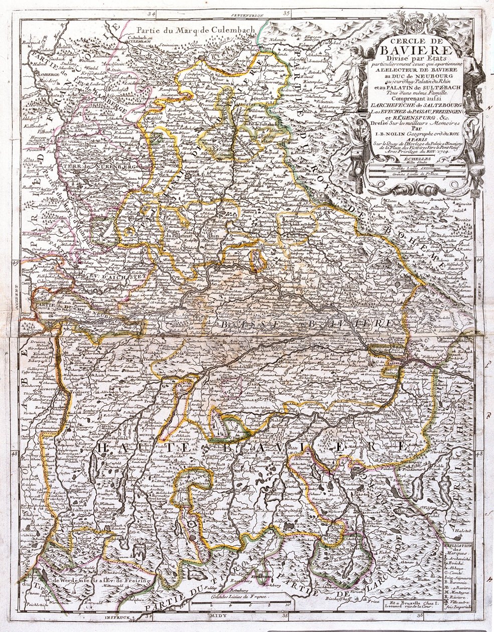 Map of Bavaria (Germany) by Jean Baptiste Nolin