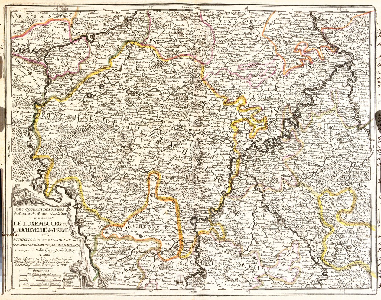 Map of Luxembourg and Diocese of Treves (Germany) by Jean Baptiste Nolin
