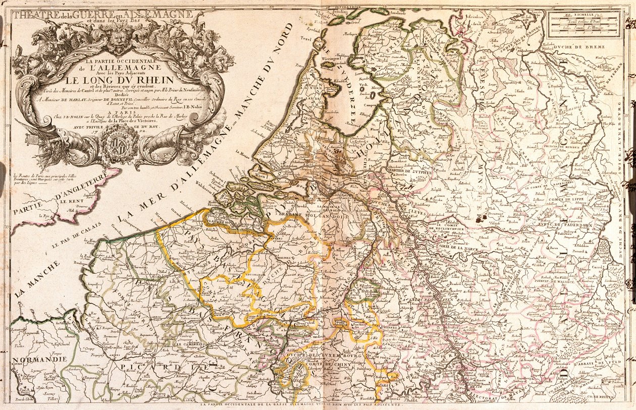 Map of West Germany and Netherlands by Jean Baptiste Nolin