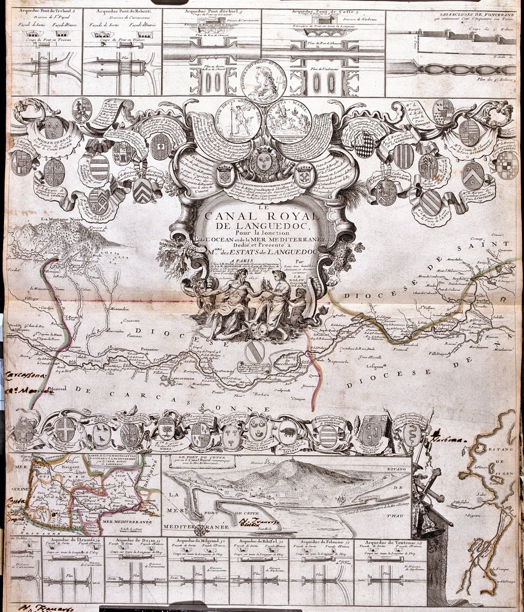 Map of the Canal du Midi, with Its Aqueducts by Jean Baptiste Nolin