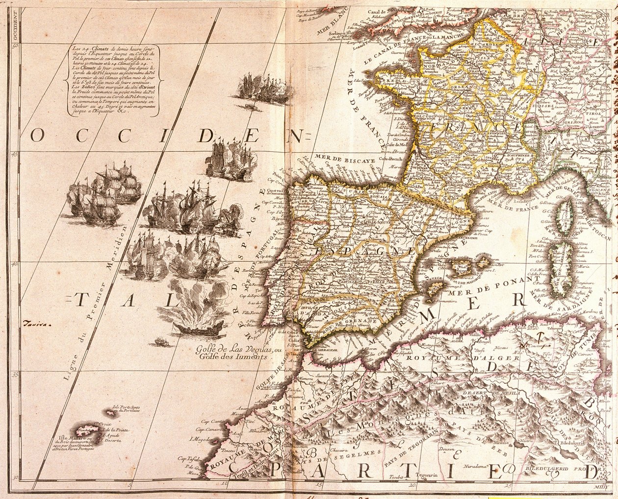 Map of the Western Mediterranean Countries: France, Spain, Portugal and North Africa, with the Balearic Islands, Corsica and Sardinia by Jean Baptiste Nolin