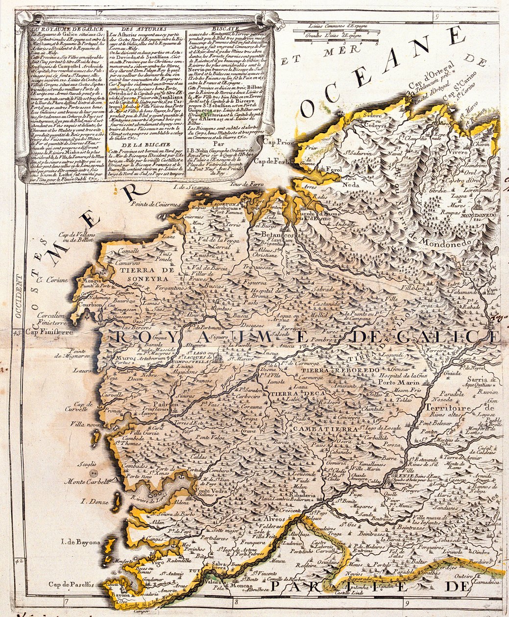 Map of the kingdom of Galicia by Jean Baptiste Nolin