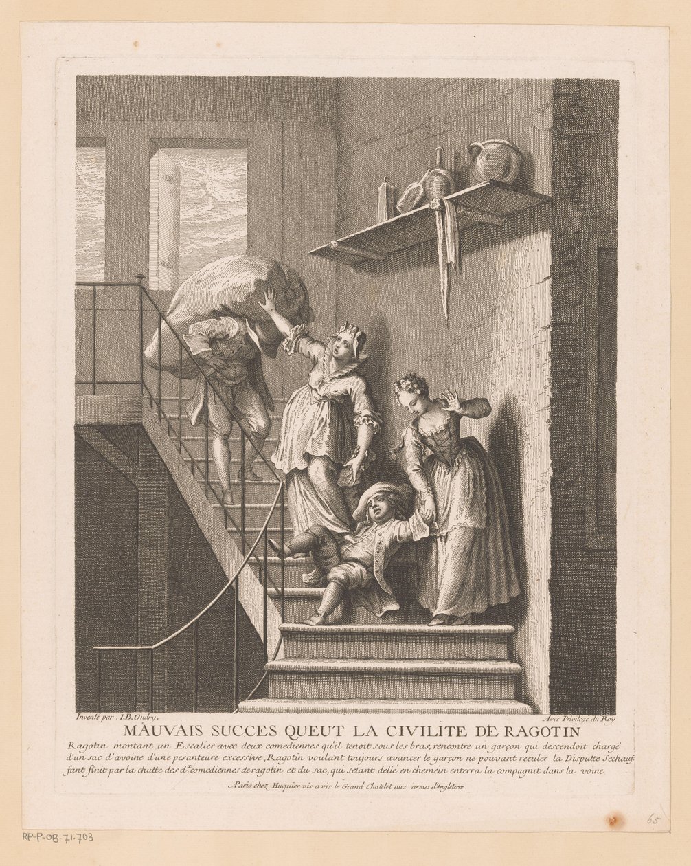 Ragotin with Two Ladies on a Staircase by Jean Baptiste Oudry