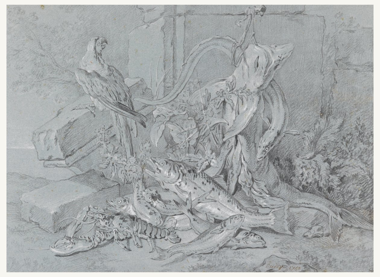Still-life with Fish and Parrot by Jean Baptiste Oudry