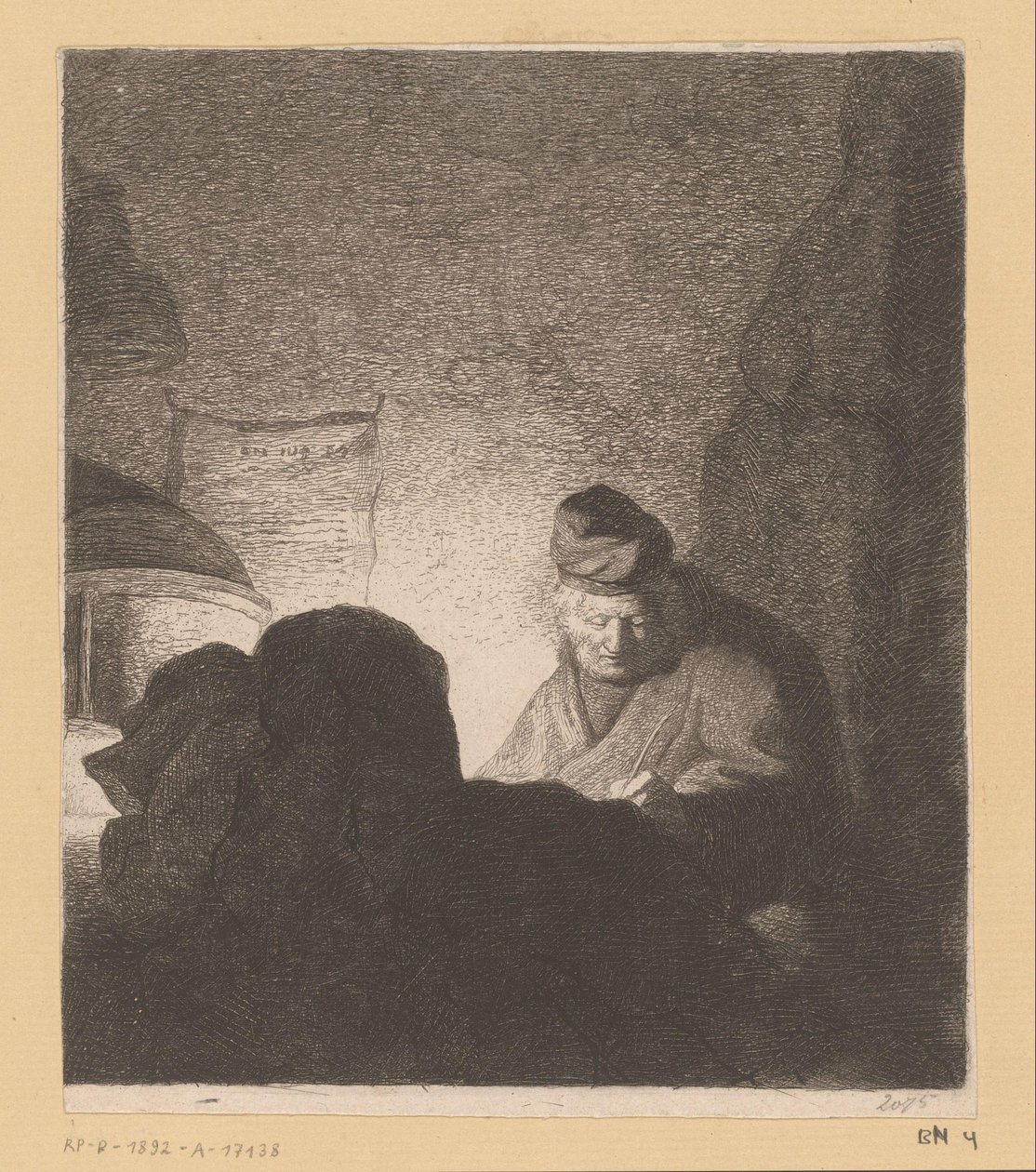 Man Writing by the Light of a Lamp by Jean Baptiste Pierre Lebrun (attributed to)