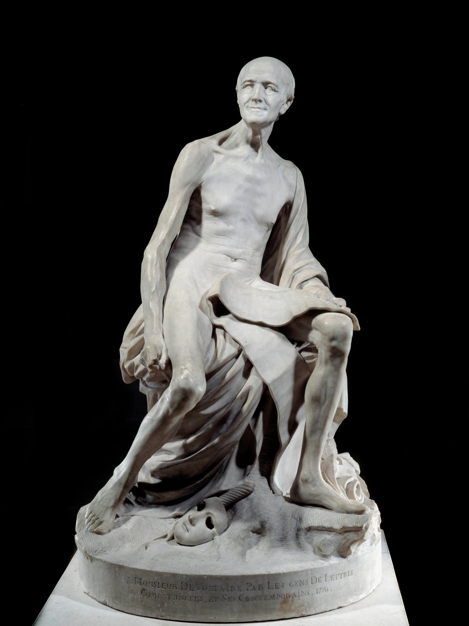 Francois-Marie Arouet dit Voltaire Nude Marble Sculpture by Jean-Baptiste Pigalle by Jean Baptiste Pigalle
