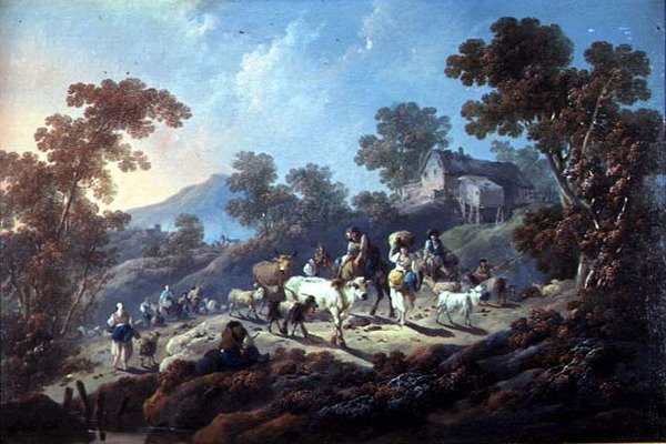 A Rocky Wooded Landscape by Jean Baptiste Pillement