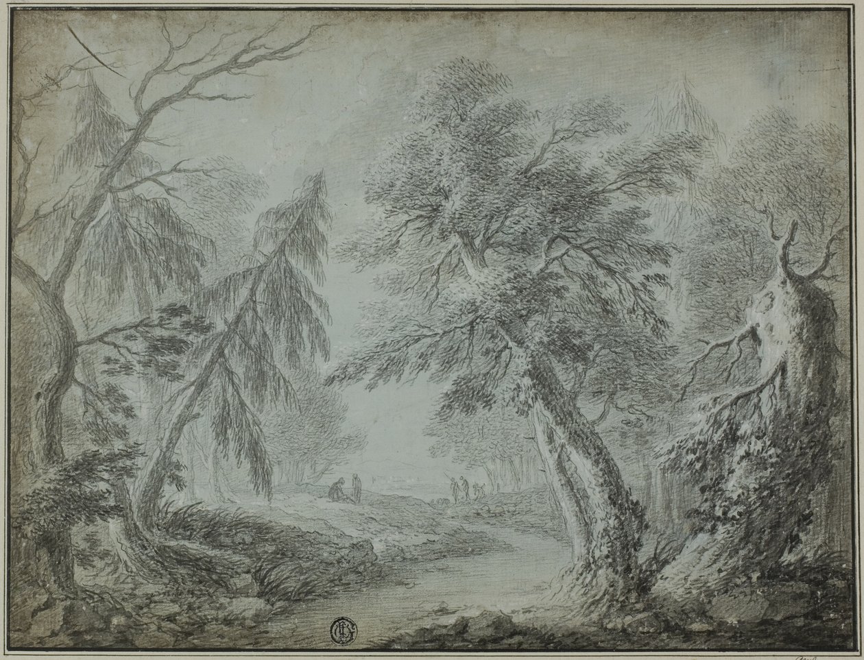 Forest with Stream and Figures by Jean Baptiste Pillement