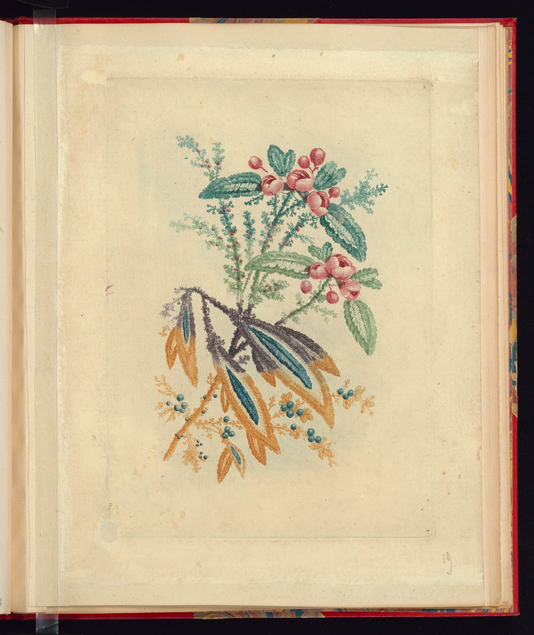 Ornamental Design with Small Red Flowers and Berries, from Nouvelle suite de cahiers de flerurs naturelle a l