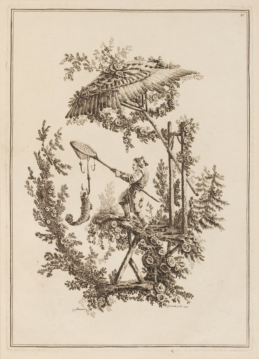 Plate 11, from "Suite de Douze Pêcheurs et Chasseurs" by Jean Baptiste Pillement