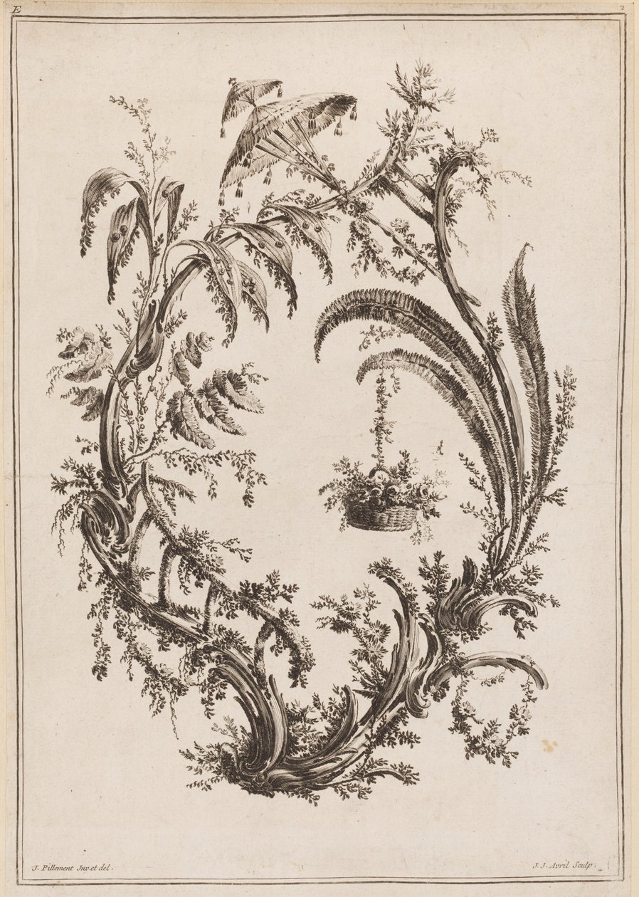 Trees with Basket and Parasol by Jean Baptiste Pillement